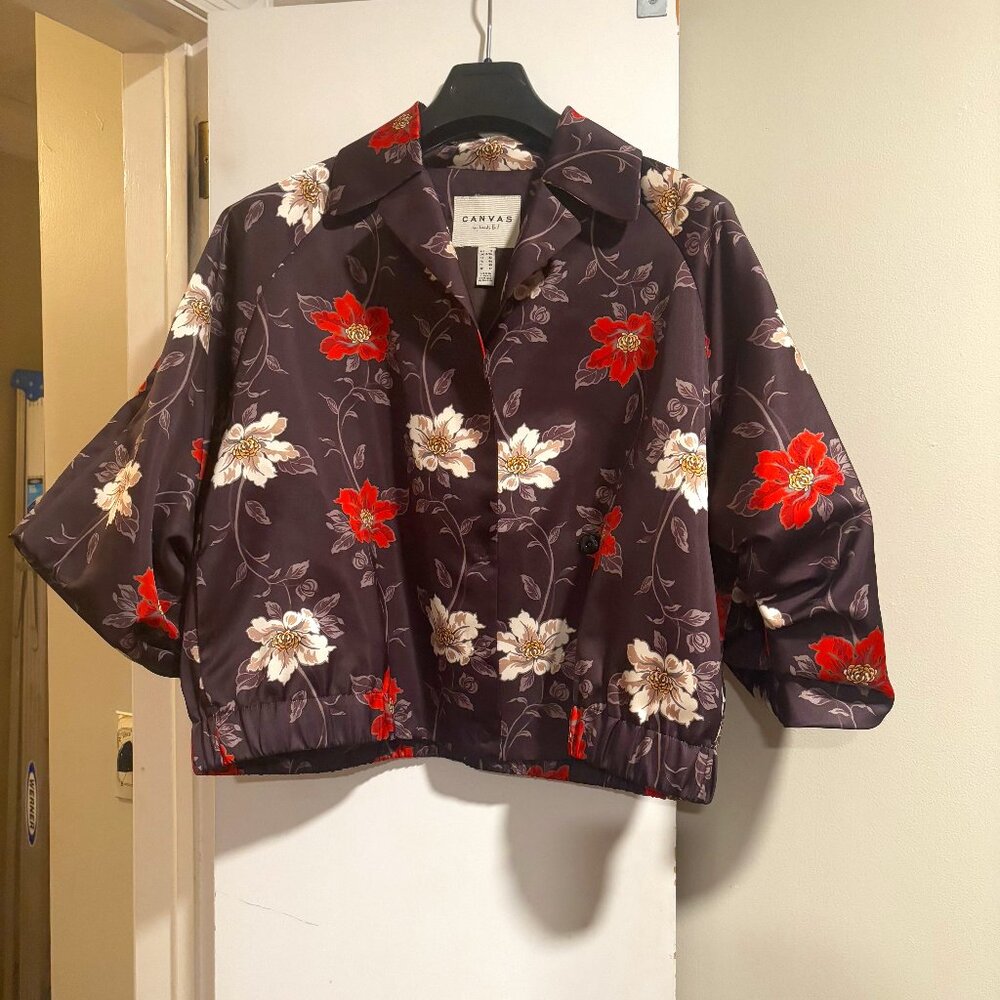 Canvas by Lands' End Size 12 floral kimono like boho jacket/outerwear
